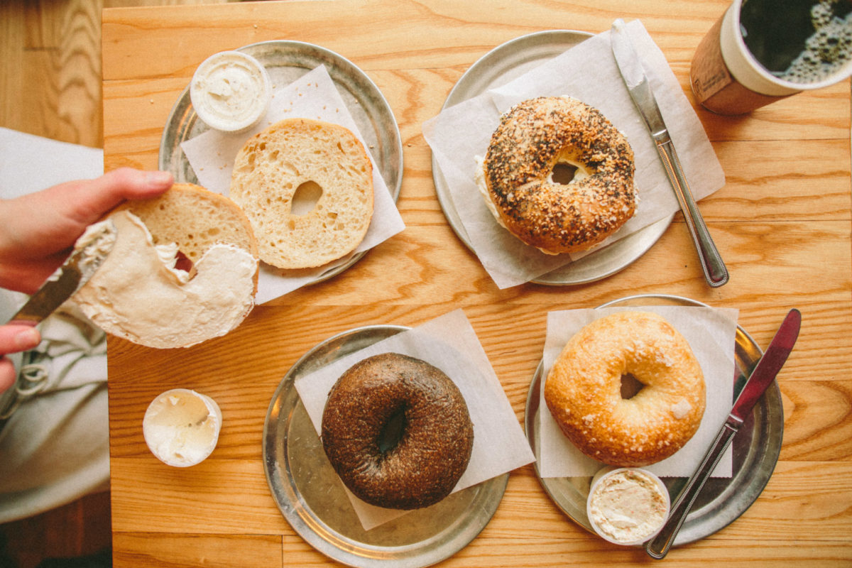 Bagels and coffee from Bagelsaurus