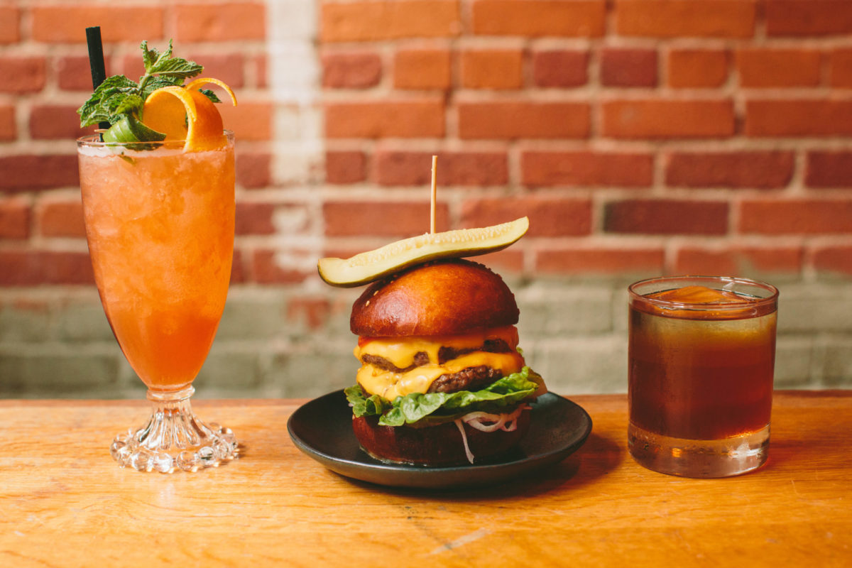 Cheeseburger and cocktails from Drink