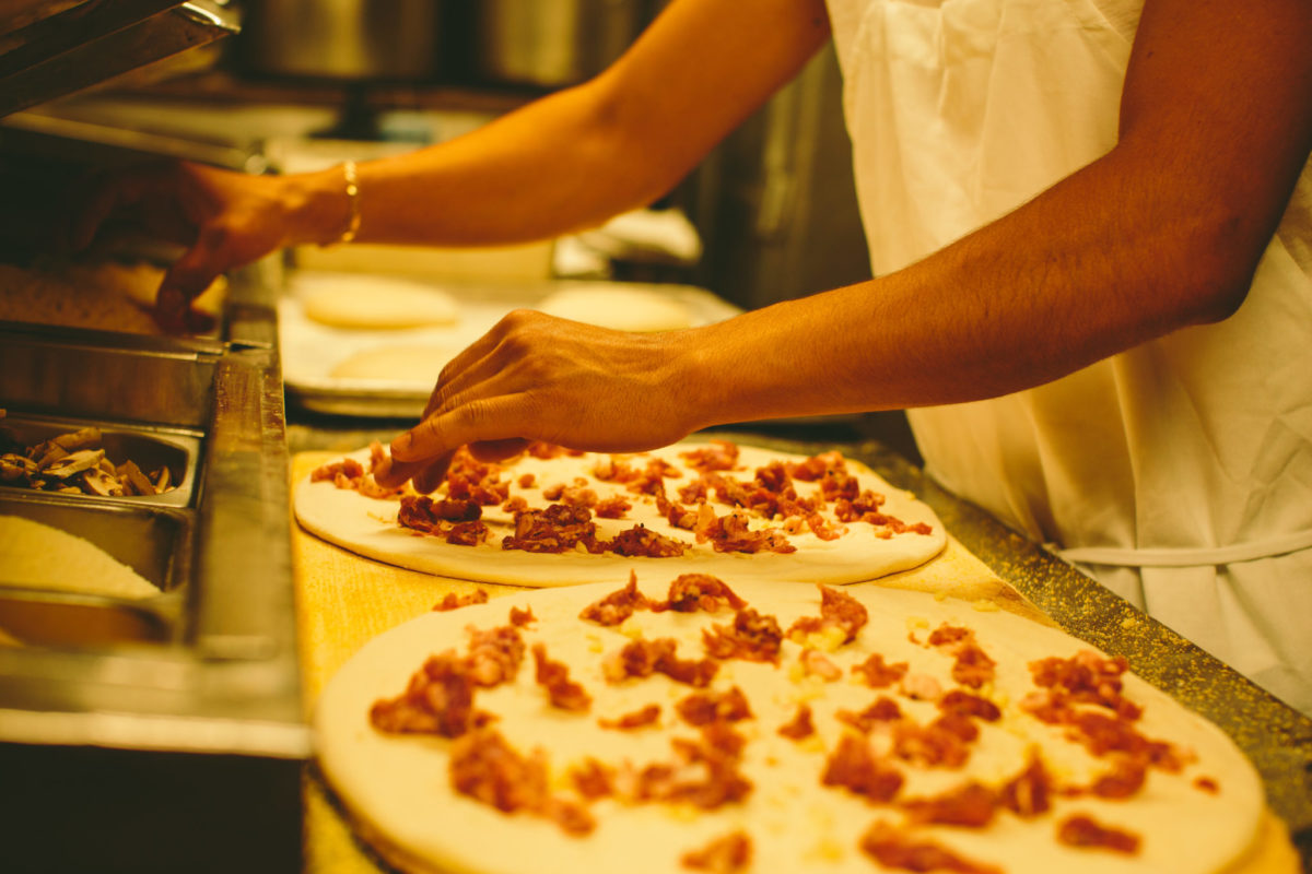 Pizza being made at Santarpio's pizza