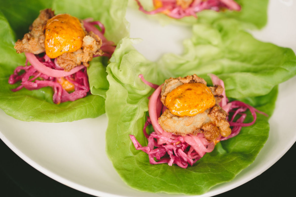 Lettuce cups with fried oysters from Row 34