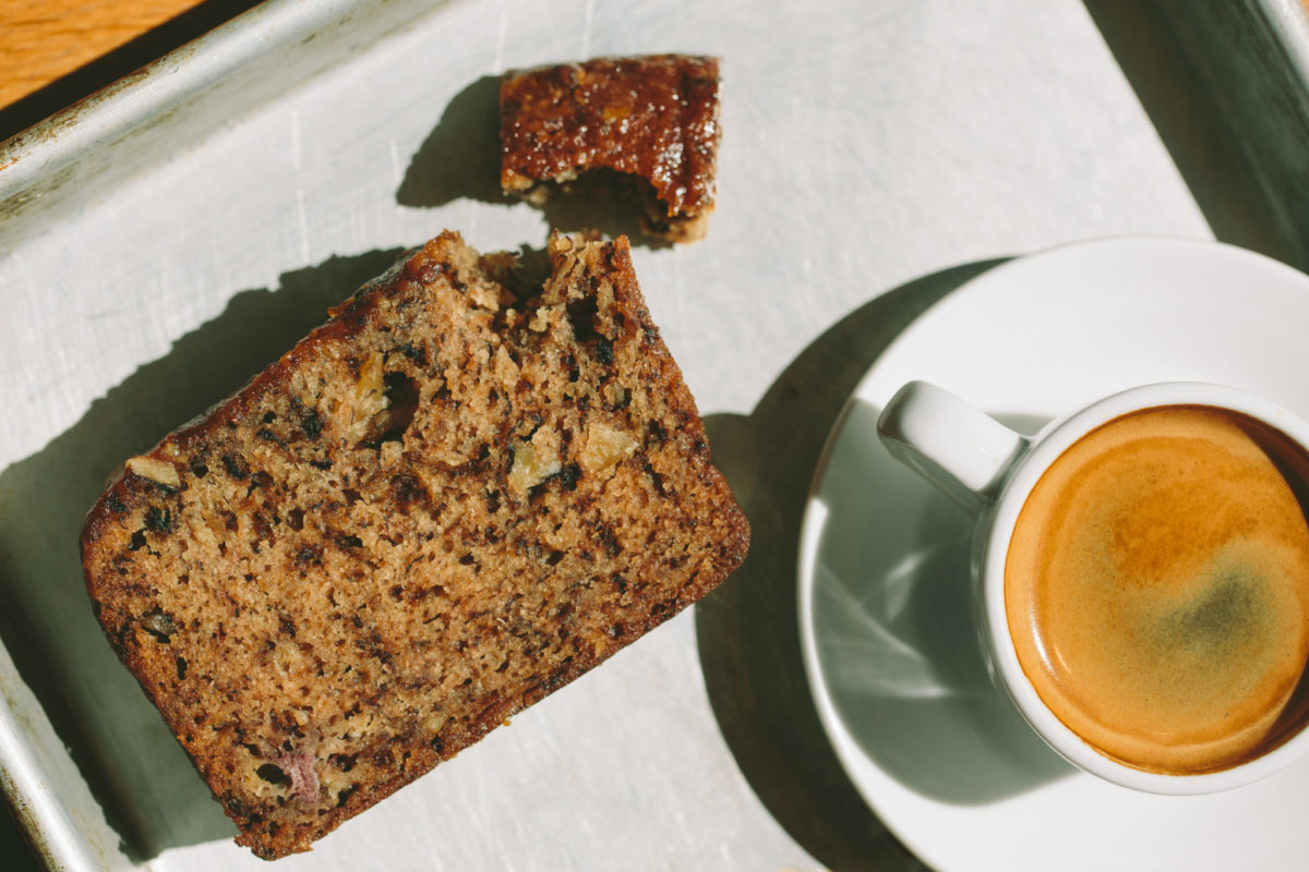 Banana bread and coffee from Flour Bakery + Cafe
