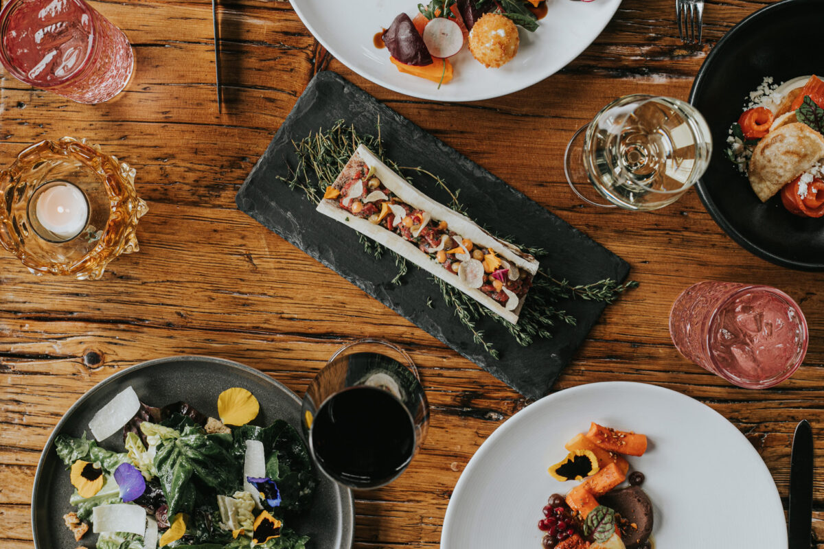 top view of food served at Earth at Hidden Pond